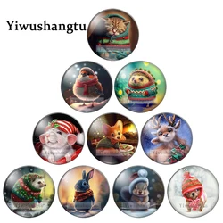 Cute Christmas Pet Pig Deer Dog Bird Art Paintings 12mm/18mm/20mm/25mm Round photo glass cabochon demo flat back Making findings
