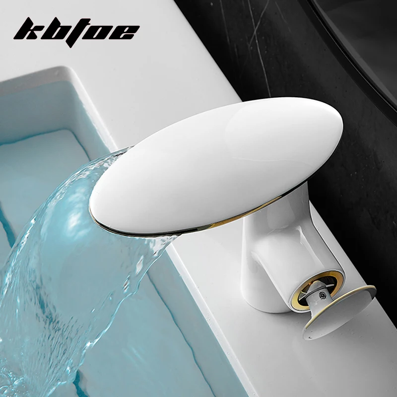 Imagem -03 - Latão Bacia Torneiras do Banheiro Cachoeira Lidar com Único Torneira de Água Fria e Quente Vessel Sink Toque Mixer Guindaste Preto Cromo Branco