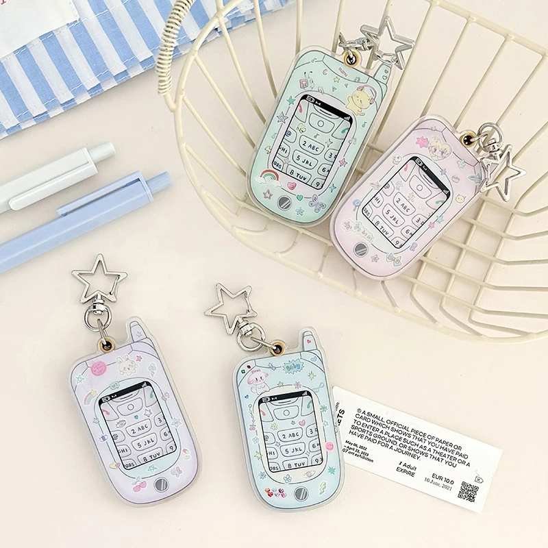 1PC School Stationery DIY Accessories Kawaii Acrylic Mobile Phone Shape 1 Inch Photocard Holder Card Photo Holder Bag Pendant