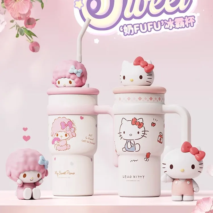 Nuevo Sanrio Faimly Hellokitty Cinnamoroll Meldy Piano 700ml taza de agua taza de paja de gran capacidad periférico de animé taza térmica regalos