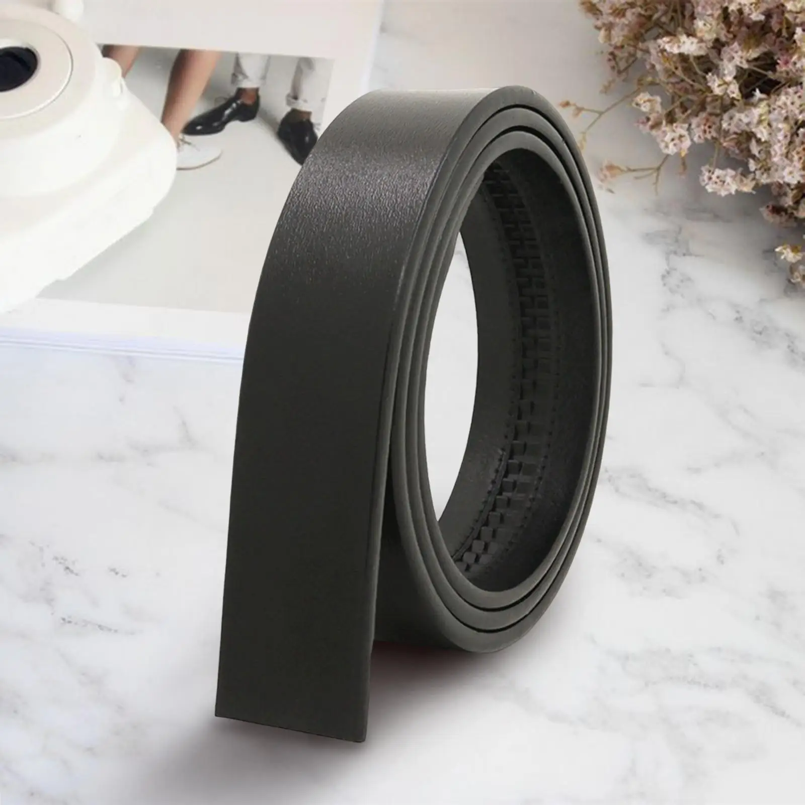PU Leather No Hole Belt for Men Automatic Ratchet Waistbelt No Scratch No Buckle Replacement Free Buckle Casual Formal Business