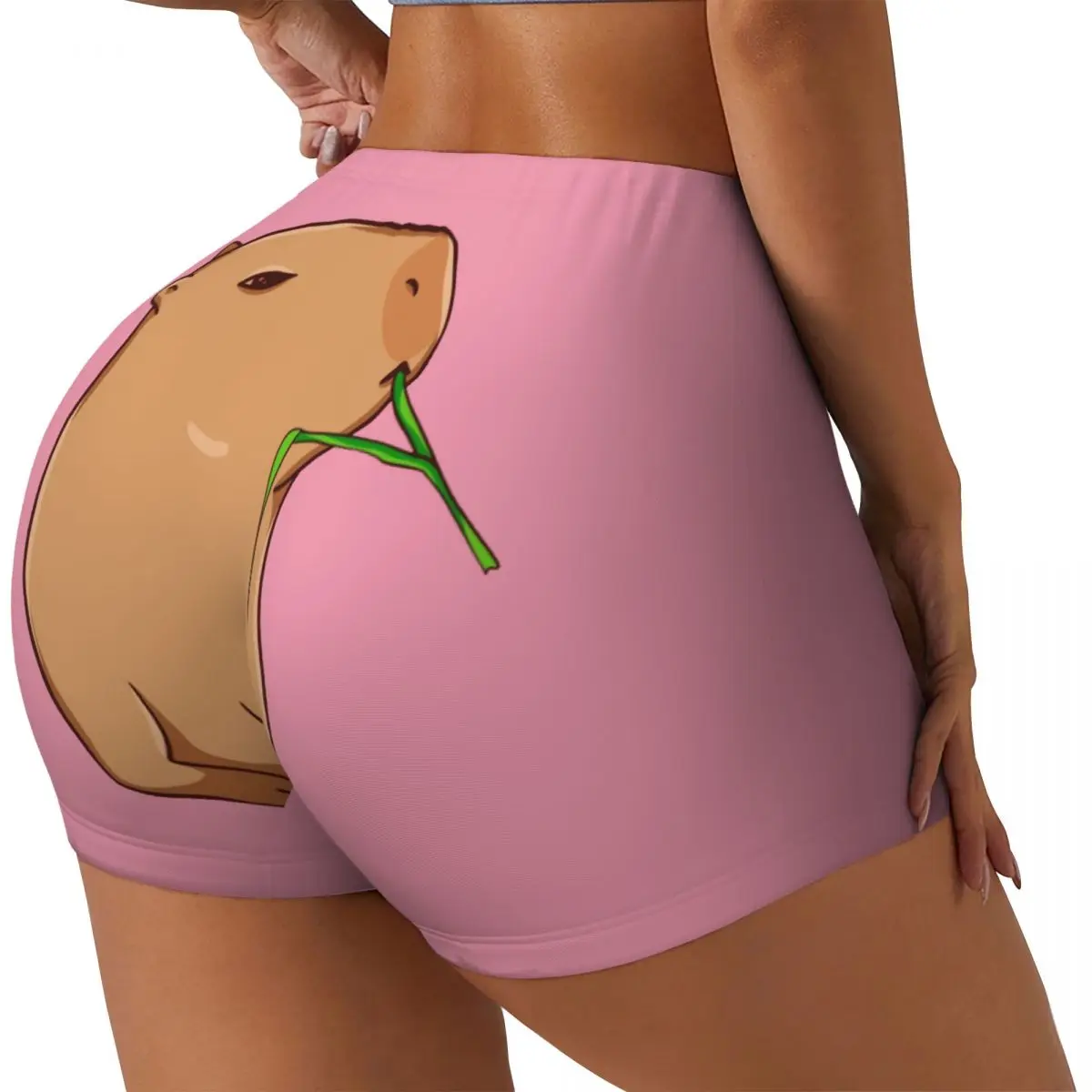 Custom Capybara With A Leaf Eat Your Greens Running Volleyball Gym Shorts Women Athletic Workout Yoga Shorts
