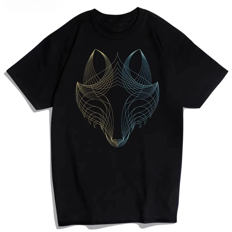 

Summer Cotton Short-sleeved T-shirt Super Fire Instagram Trend Brand Cool Painted Wolf Loose Size Casual Male and Female Camisas