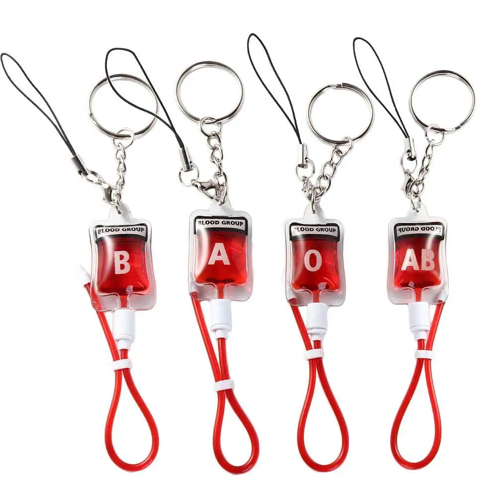 1pc Blood Type A B O AB Plasma Pack Blood Bag PVC Pendant DIY Jewelry Making Gift Charm Keychain Accessory Keyring