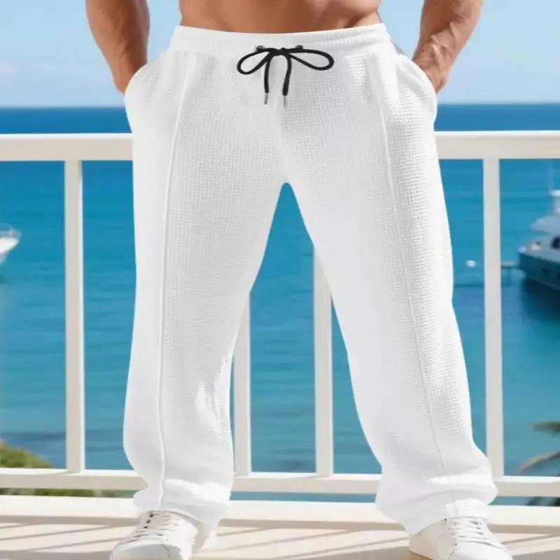 Men's British Gentleman Waffle Knit Loose Fit Joggers Comfortable Regular Fit Sweatpants Non-Shrinkage Spring Season Cosplay