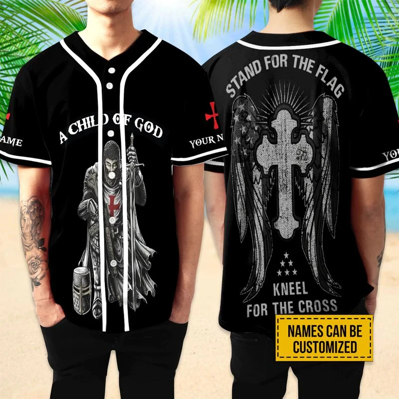 Custom Name Templar Knight Christian Baseball Jersey Lion Graphics Breathable Loose Oversized Sport Top For Patriotic Christian