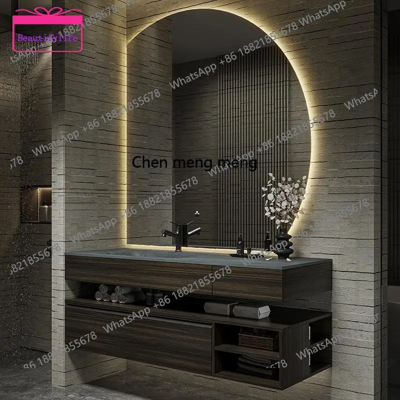 

YL New hotel wind bathroom cabinet combination bathroom washstand rock slab hot bending integrated basin