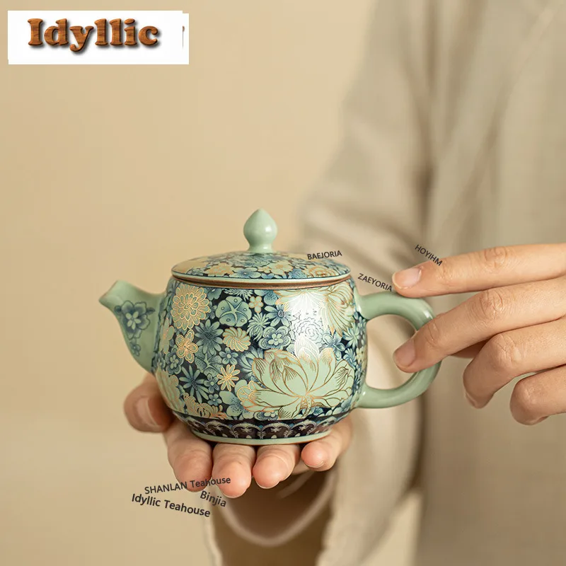 HOYIHM Jingdezhen Ru Kiln Tea Cup Creative Ten Thousand Flowers Xishi Pot Small Tasting Mug Cafes Gift Kung Fu Teaware Craft Cha