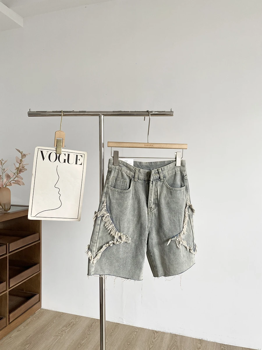 

Летние джинсы с высокой талией и широкими штанинами 2025 года, женские, в уличном стиле, с рваным дизайном, универсальные повседневные джинсы с высокой талией и зауженным кроем