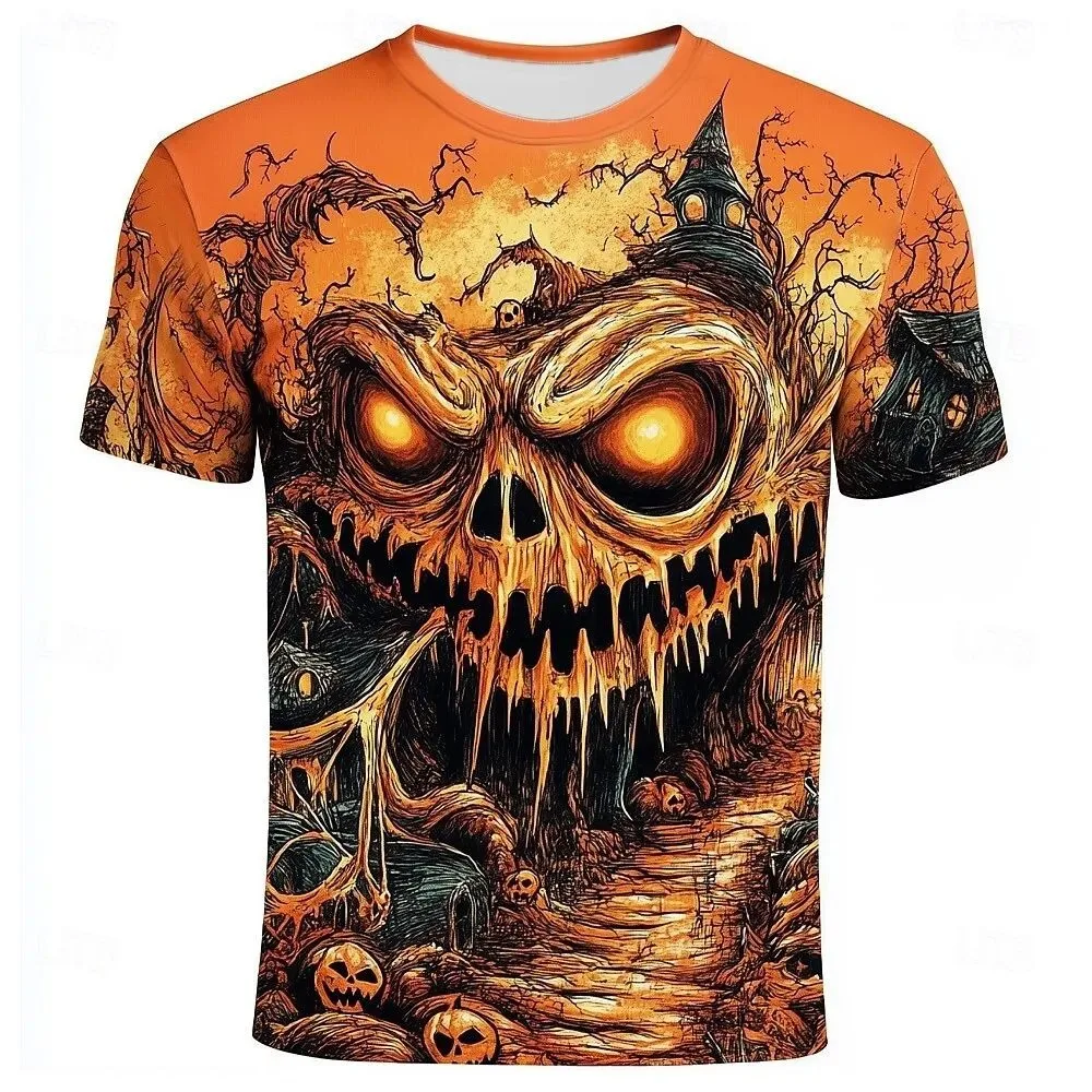 Men's Halloween 3D Printed T-Shirt Scary Pumpkin Bat Graphic Short Sleeve Tee Spooky Horror Print Casual Streetwear Top for Part