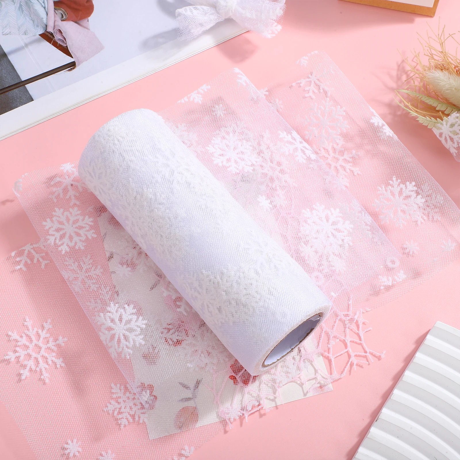 

1 Roll Snowflake Glitter Tulle Fabric Sheer Gauze For Diy Wedding Party Decor Christmas Gift Wrapping Craft Tulle Rolls