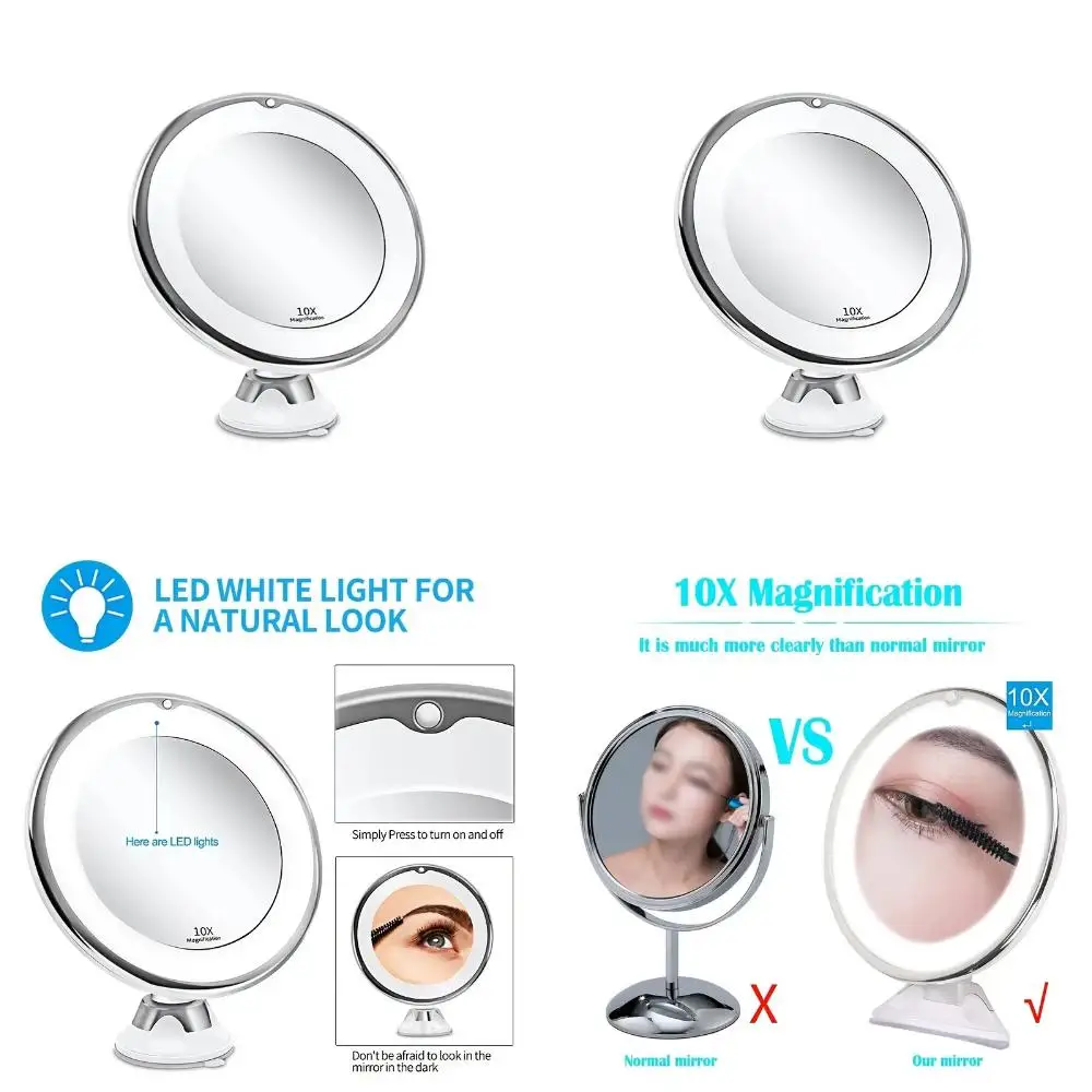 360 Degree Rotation 10x Magnifying Makeup Mirror With Lights and 3 Color Lighting Intelligent Switch, Perfect for Daily Beauty R