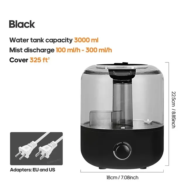 

Air Humidifier Wall Plug 220V 110V Humidifier Large Volume 3L Diffuser Remote Control Timer