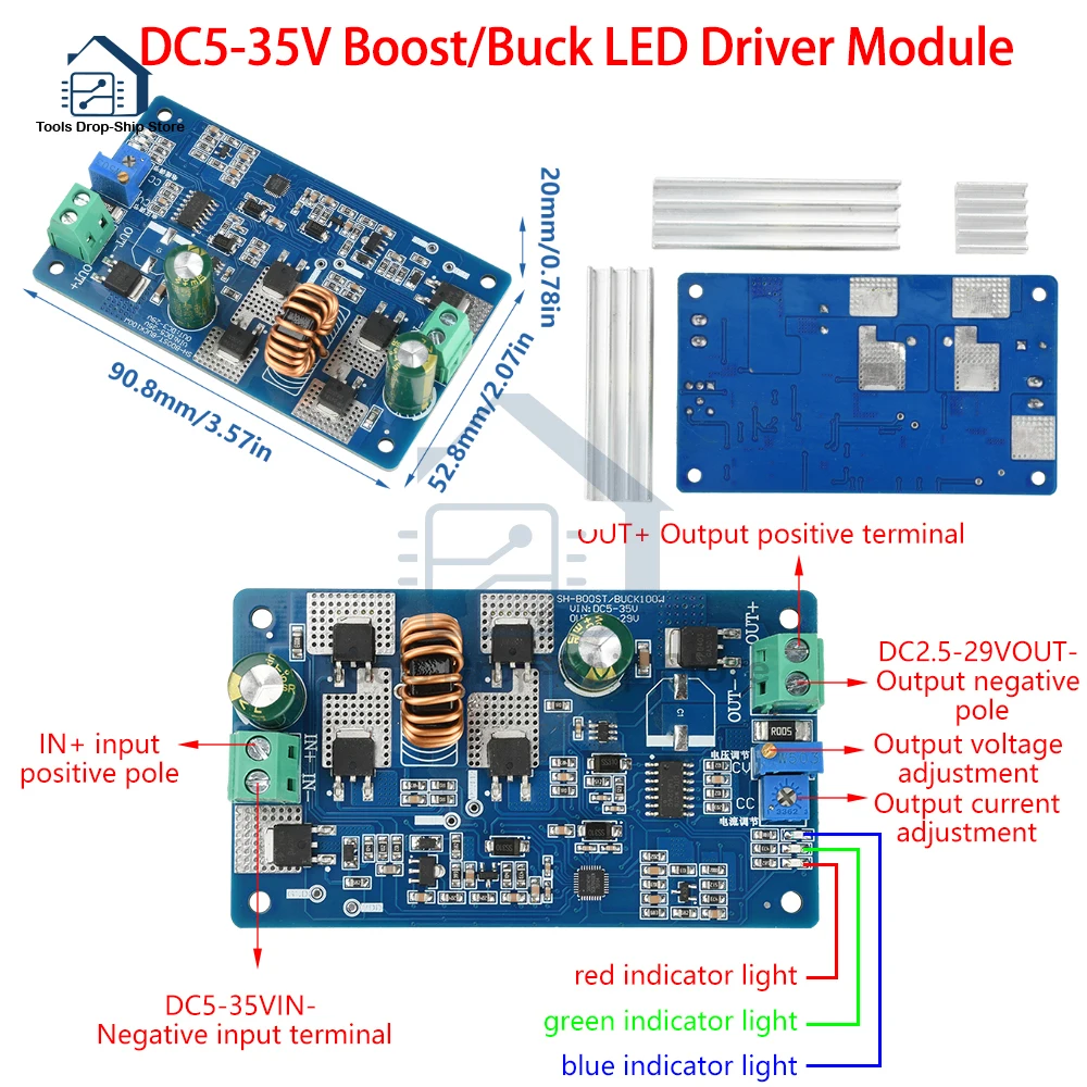 DC-DC دفعة محول 10A خطوة أعلى/أسفل محول DC5-35V إلى 2.5-30 فولت دفعة/باك الجهد وحدة منظم الجهد LED نموذج مشغل