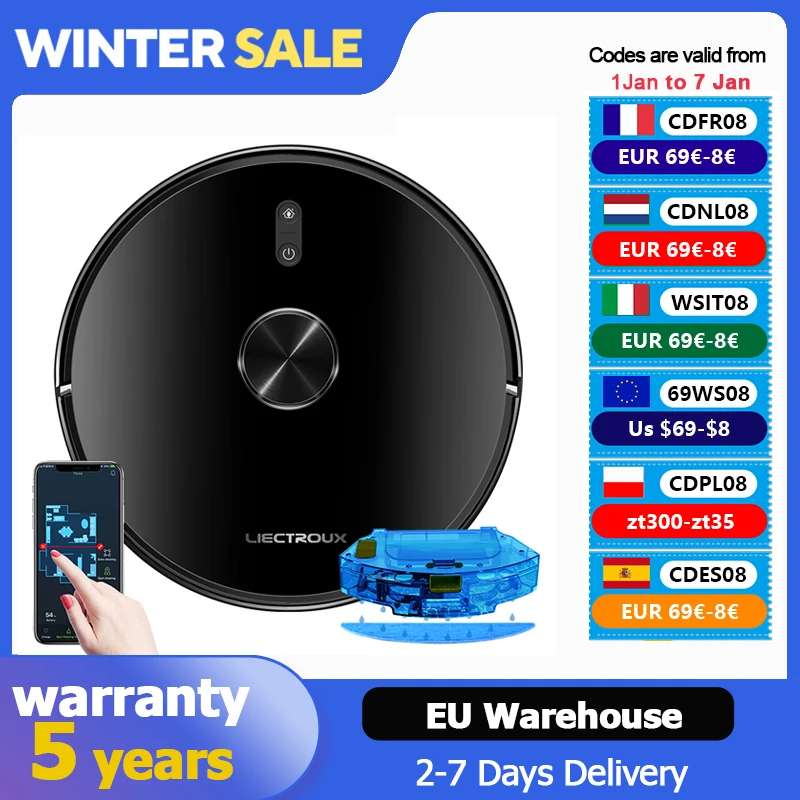 Liectroux X6 LDS Robot Vacuum Cleaner,Laser Lidar Navigation,Wet & Dry Mopping,6500Pa Suction,Multi-Floor Map,Carpet Boosting