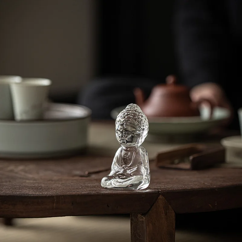 Ancient-style Glass Monk Tea Pet Ornament, Zen-inspired Glass Buddha Statue, Kung Fu  Tea Ceremony Accessory