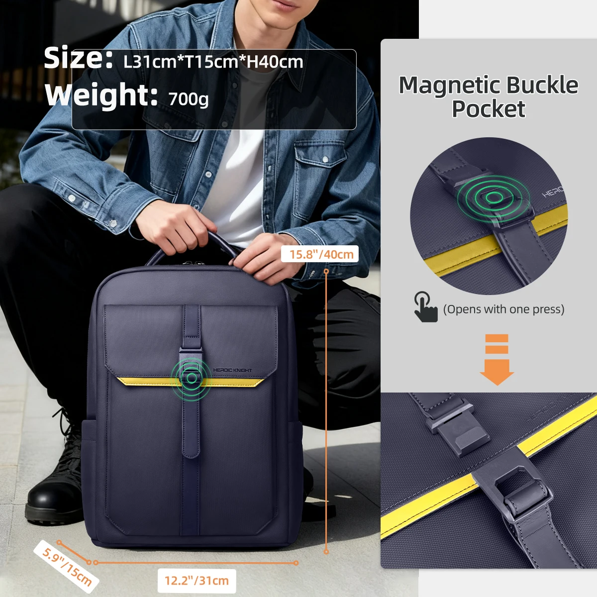 Mochila minimalista Hcankcan para hombre, bolso para portátil de negocios de 15,6 pulgadas, múltiples bolsillos, bolso escolar universitario, mochila de viaje impermeable