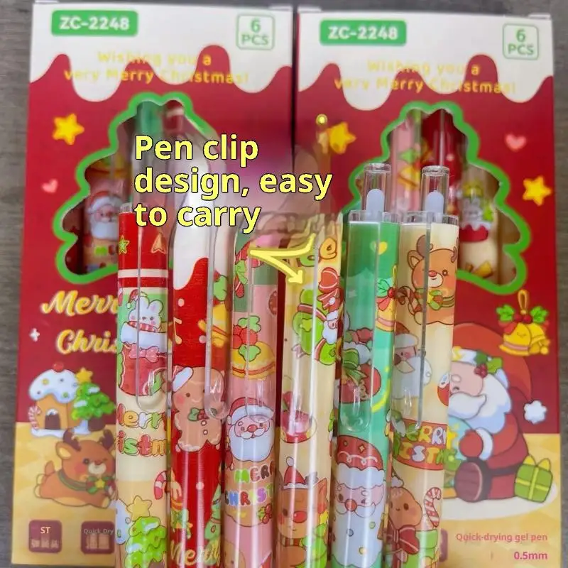 6Pcs Nette Weihnachten Cartoon Tasche Stift Schwarz Tinte Schnell Trocknend Nette Neutral Stift Student Kinder Schule Schriftlich Schreibwaren