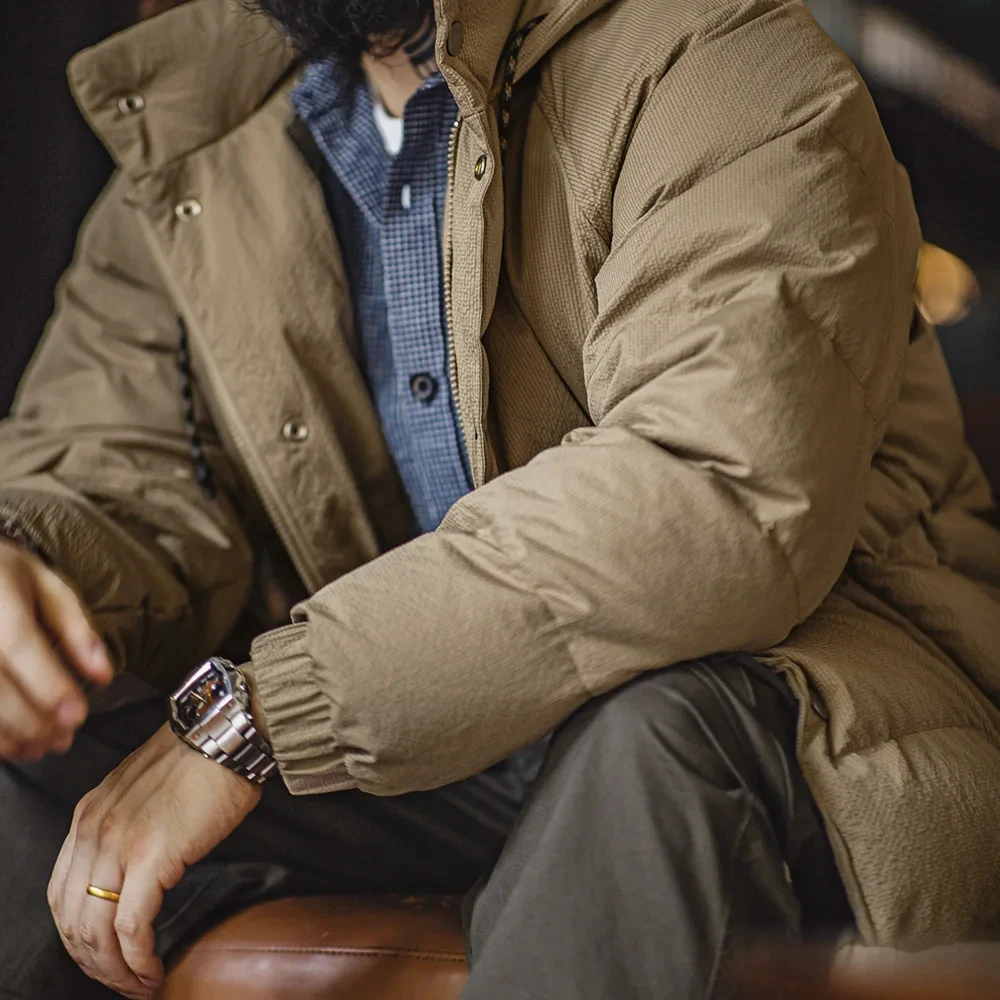 Maden Men's Winter Thickened Down Jacket 90 White Duck Down Navy Blue Hooded Short TOP Male Warm Coat Vintage clothing