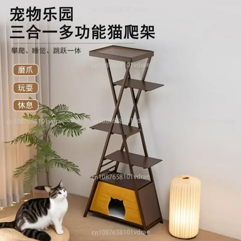 Cat Climbing Frame Nest Solid Wood Large Cat Jumping Platform Columnar Cat Villa Household Integrated Frame