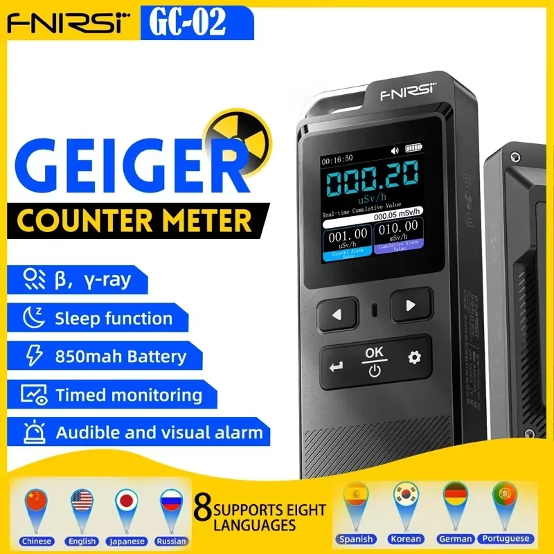 FNIRSI GC-02 Portable Nuclear Radiation Detector Geiger Counter Alpha Beta Gamma X-Ray Dosimeter Meter for Home Lab Safety Test