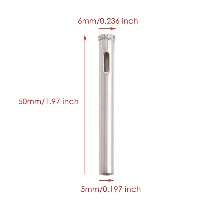 Mata Bor Berlian 5/6Mm Gergaji Kaca Ubin, Bor Pemotong Lubang Marmer Kaca Berlapis Berlian 5Mm, Gergaji Granit Marmer Ubin