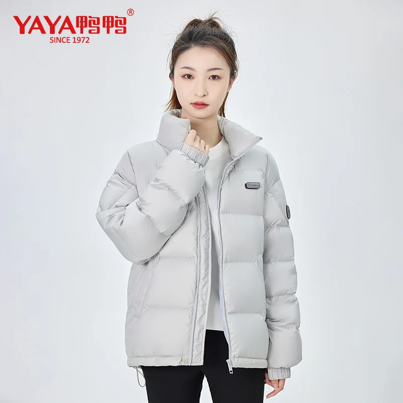 YAYA 2022 Spring Women\'s New Duck Down Jacket Short Loose Stand Collar Light Couple Casual Style Zipper Solid Outerwear