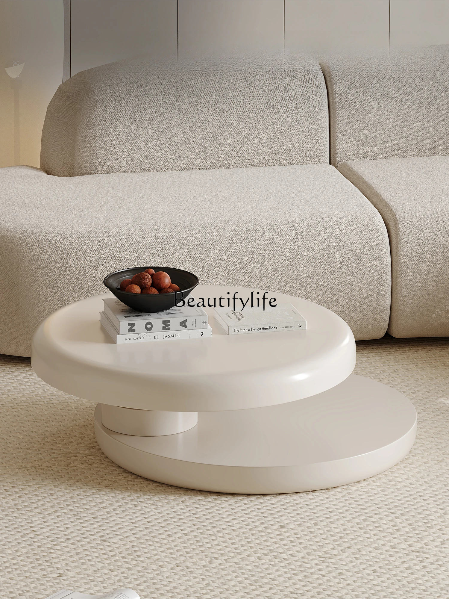 Cream wind rotating coffee table round creative modern simple living room minimalist high sense