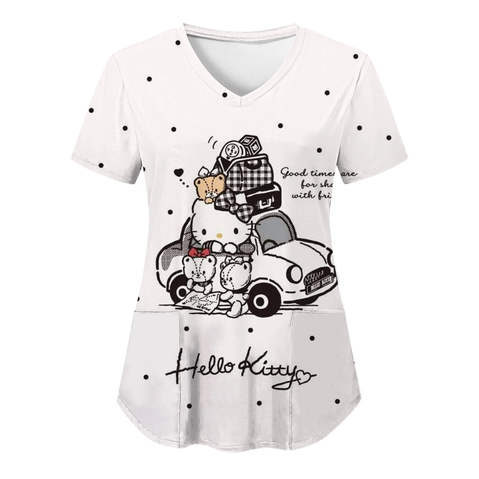 T-shirt à manches courtes pour fille, vêtement pour enfant, estival et décontracté, avec impression Hello Kitty en 3D