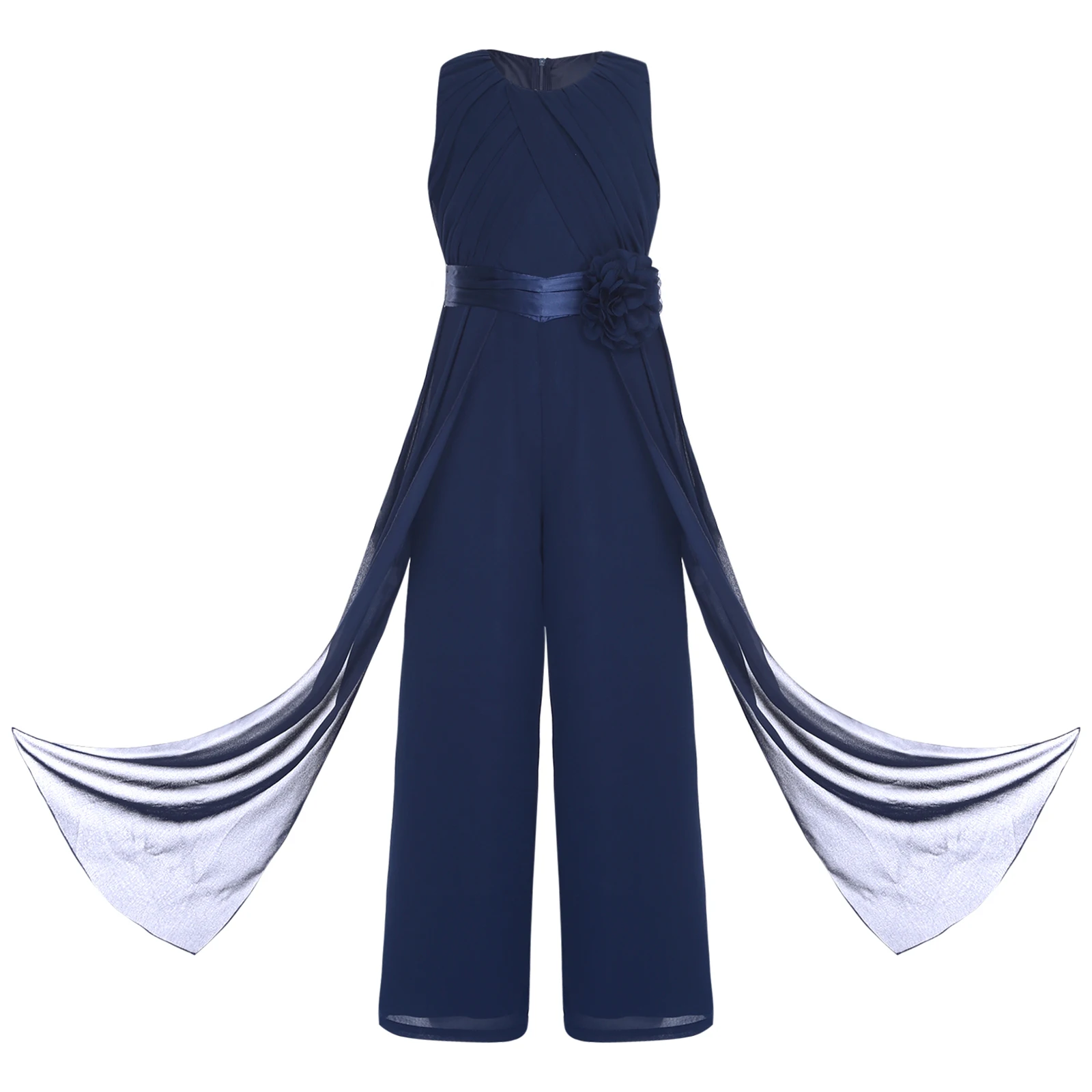 Chiffon Jumpsuits for Kids Girls Sleeveless Ruffled Romper Jumpsuit High Waist Banquet Birthday Gift Wedding Party Clothes