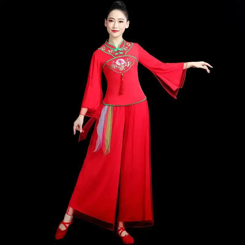 Square dance costumes for women's new Yangge dance set, middle-aged and elderly spring classical ethnic style dance performance