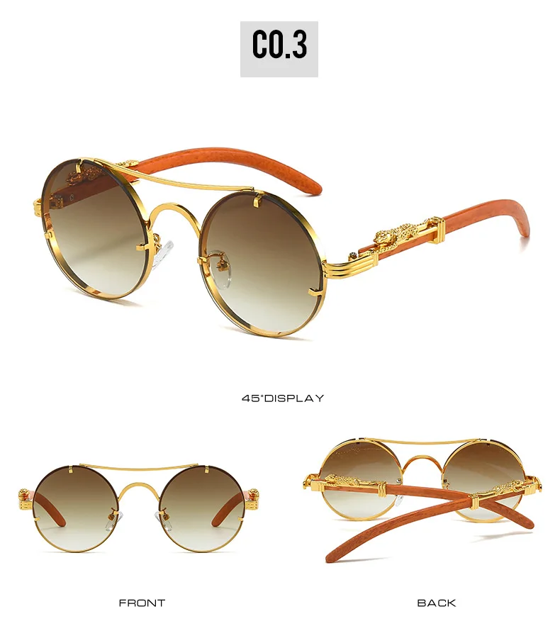Vintage Runde Sonnenbrille Männer Frauen Luxus Marke Designer Gepard Metall Casual Brillen UV400 – Detail 8