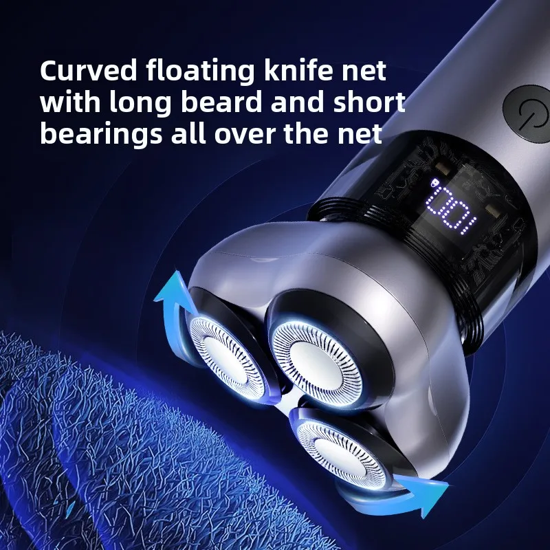 2025 Xiaomi Konka ثلاثة رئيس ماكينة حلاقة صغيرة للرجال ماكينة حلاقة كهربائية السفر المحمولة المعادن غسلها شحن ماكينة حلاقة Type-C كابل شحن