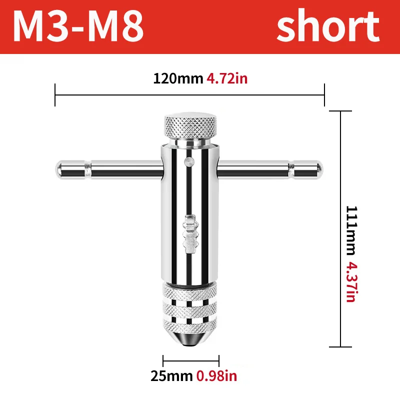 Adjustable M3-M8 T-Handle Ratchet Tap Holder Wrench Tap Wrench Drill Set Hand Tapping Tools Screw Thread Tap Drill Bit view 3