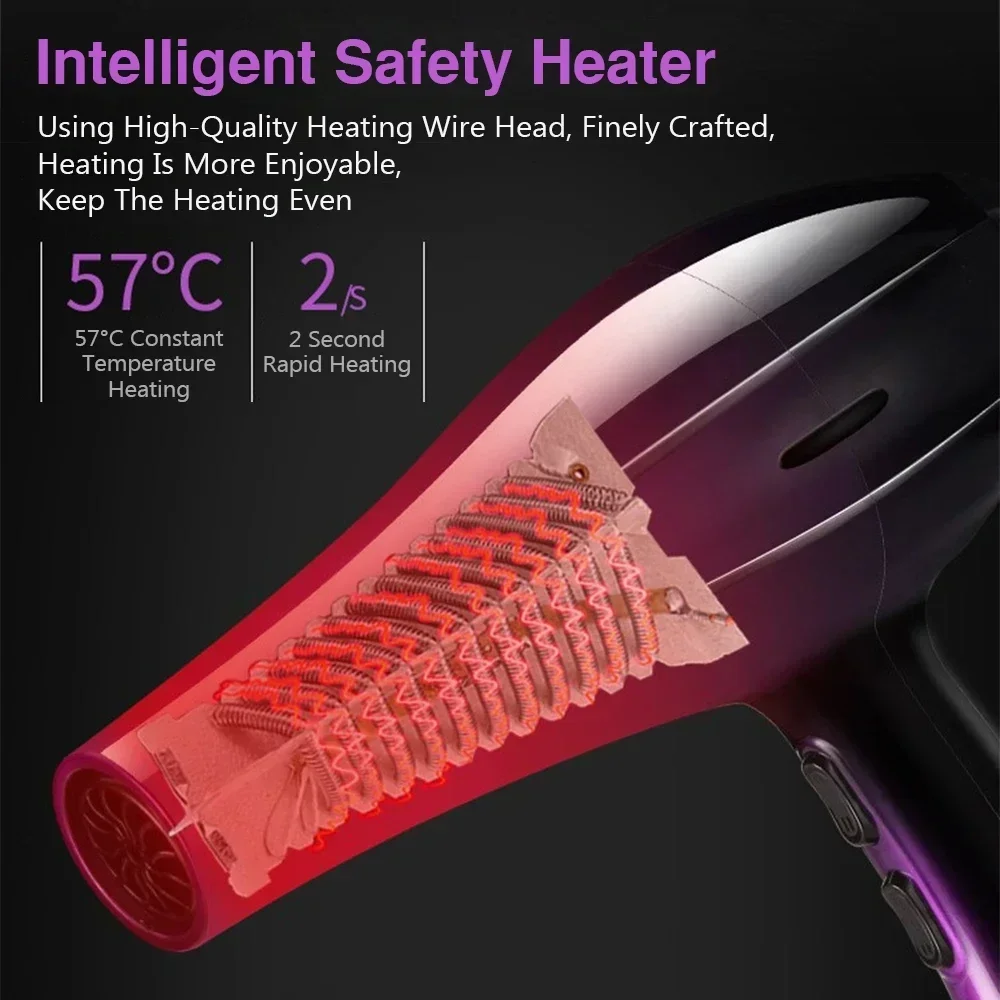 Secador de pelo 2200W, potente secador de pelo profesional, calentamiento rápido, ajuste frío y caliente, secador de aire iónico con colector de aire