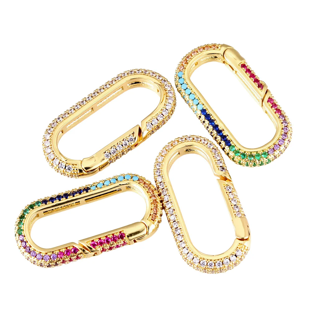 Juya 18K Gold Plated Micro Pave Zircon Decorative Spiral Connector Fastener Carabiner Clasps For DIY Mesh Chains Jewelry Making