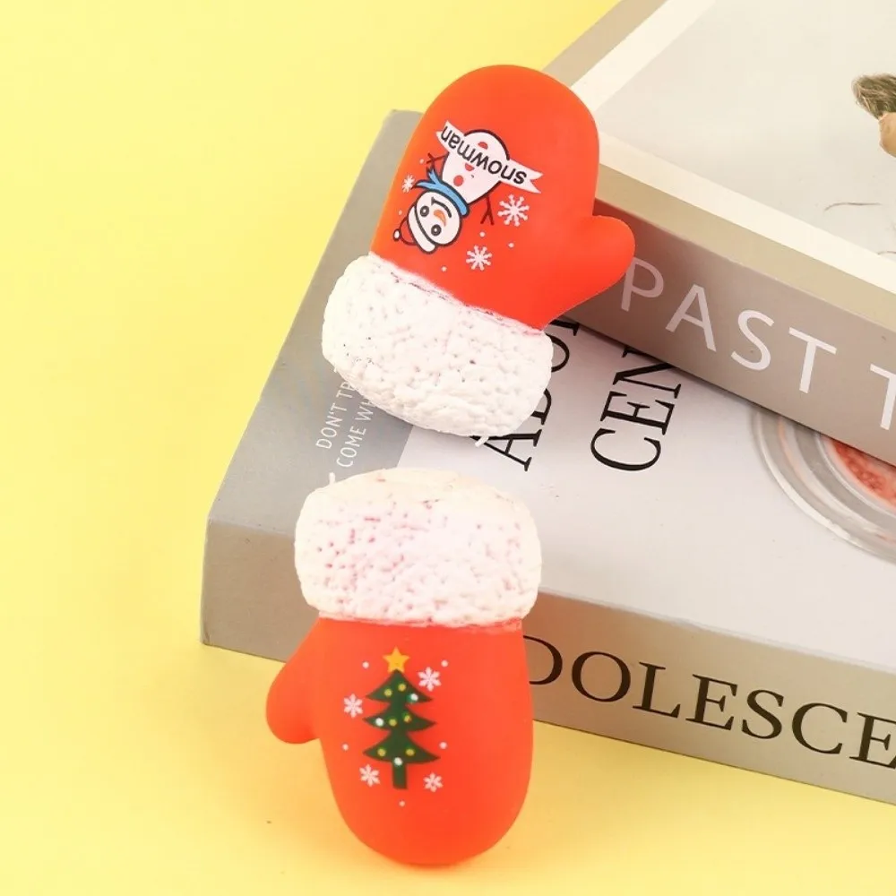 TPR Christmas Glove Squishy Toy Soft Snowman Pattern Fidget Squeeze Toy Slow Rebound Anxiety Relief Xmas Glove Squeeze Toy