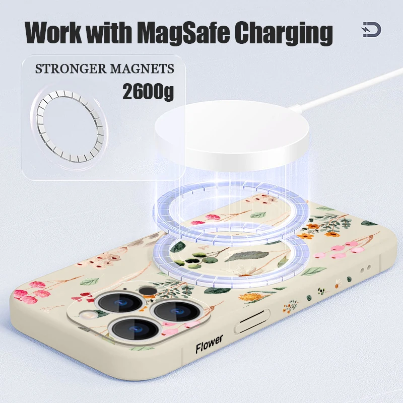 Colourful Flower Pattern Phone Case For iPhone 16 15 14 13 12 Pro Max 11 Magnetic For Magsafe Wireless Charge TPU Silicone Cover