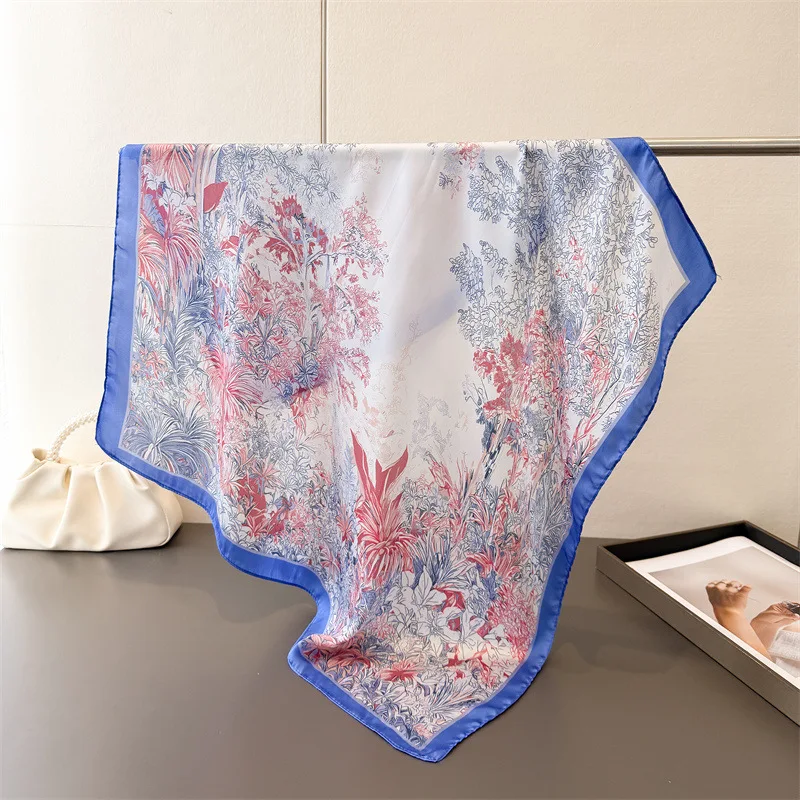 

Новый дизайнерский цветочный принт 70 см квадратный шелковый женский шарф весна-лето атласные шарфы шаль повязка на голову бандана хиджаб накидка