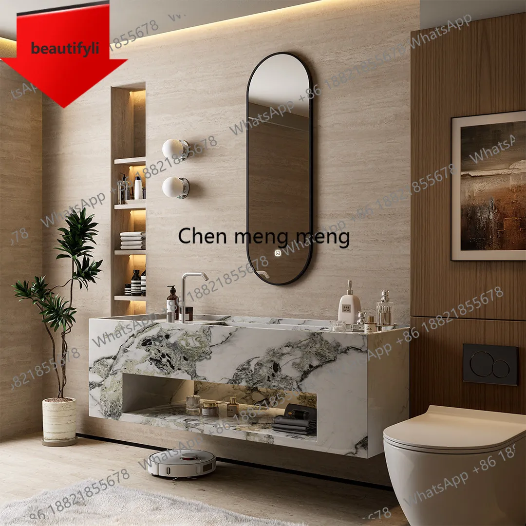 

Комплект для ванной комнаты A48: дизайнерская подвесная тумба с интегрированной раковиной из слэба холодного жадеита