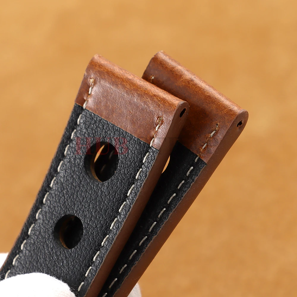 Leather Hand-Stitching Business Universal Watch Band 20mm22mm Breathable Hole Strap Sport Pin Buckle Watchband Watch Accessories