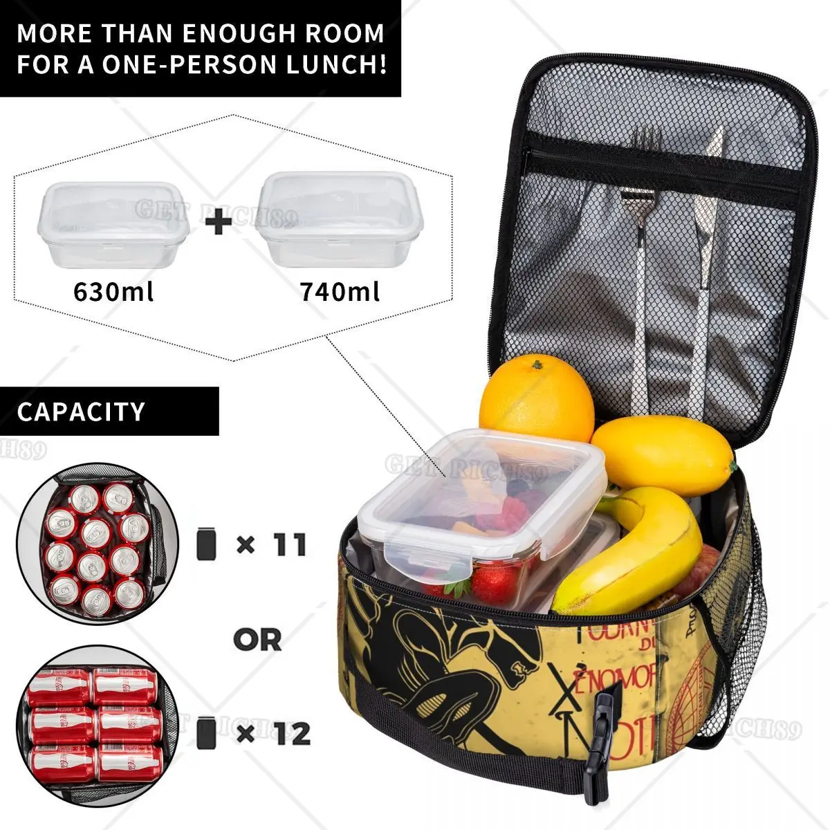 Alien Insulated Multifunction Lunch Bag for Women Men Nostalgic Style Storage Food Box Cooler Thermal Bento Box for Outdoor