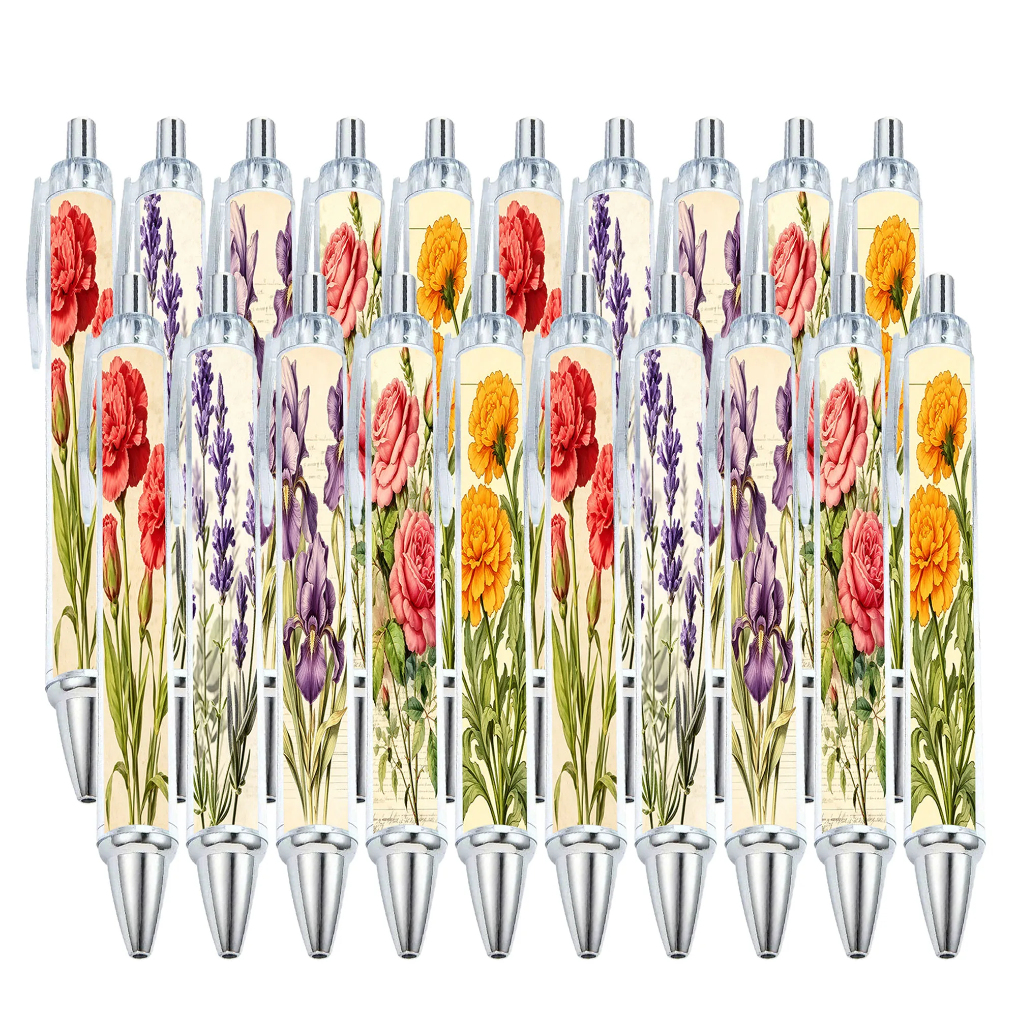 

11pcs French Plant Atlas Ballpoint Pen Old Newspaper Pattern Flower L Gift Pen Writing Signature Party Festival Gift Random Styl