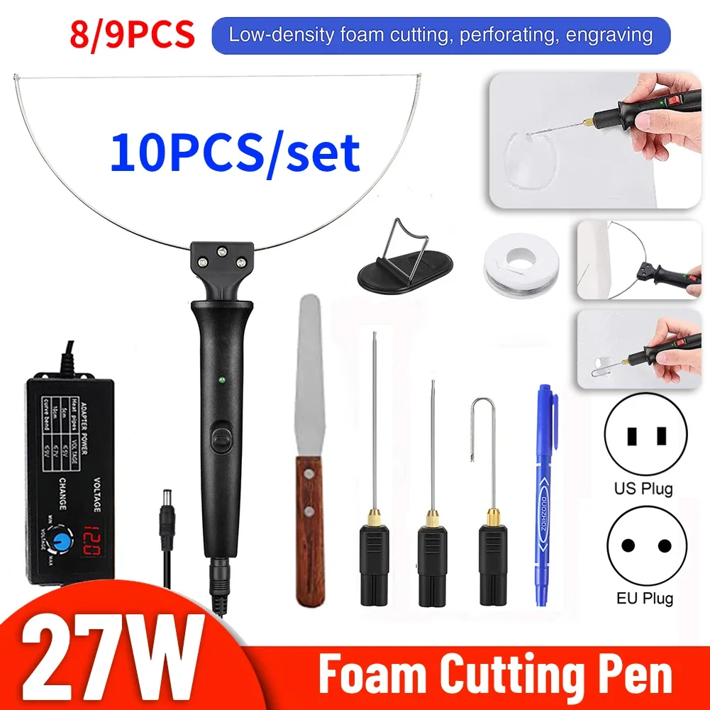 

8/9/10pc Electric Foam Cutter Kit Foam Cutting Pen with Transformer Adapter 0-300℃ Adjustable Temperature Styrofoam Cutting Tool