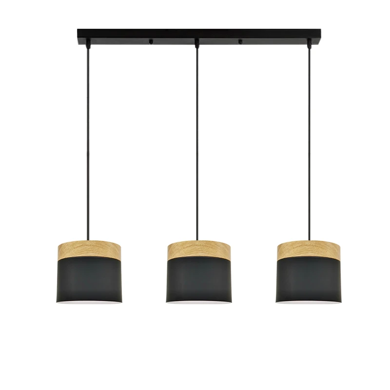 

1/3 Heads Dining Table Pendant Light Black Lampshade Wood Chandelier Kitchen Island Bedroom Modern Suspension Hanging Light