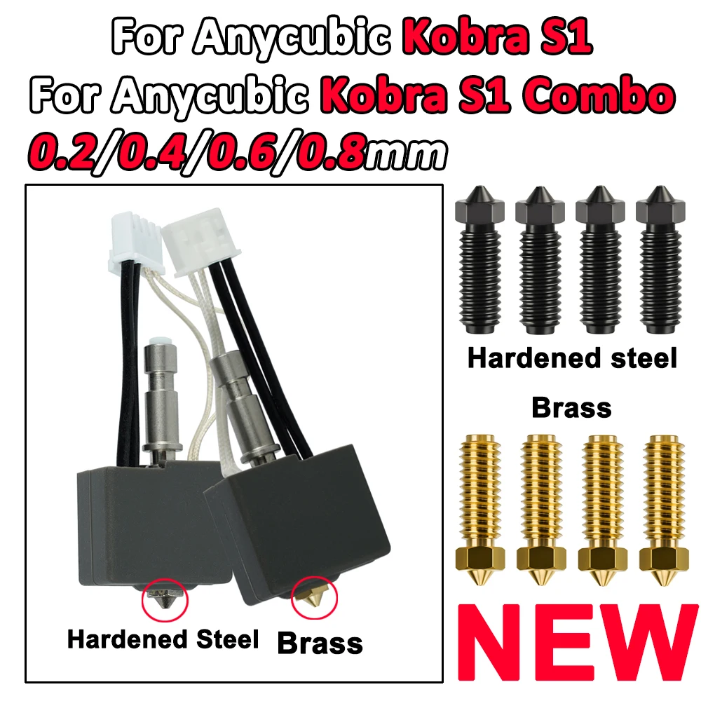 Anycubic Kobra S1/S1C ホットエンドキット Anycubic Kobra S1 用硬化鋼/真鍮ノズルプリントヘッド S1C 3d プリンターアクセサリー