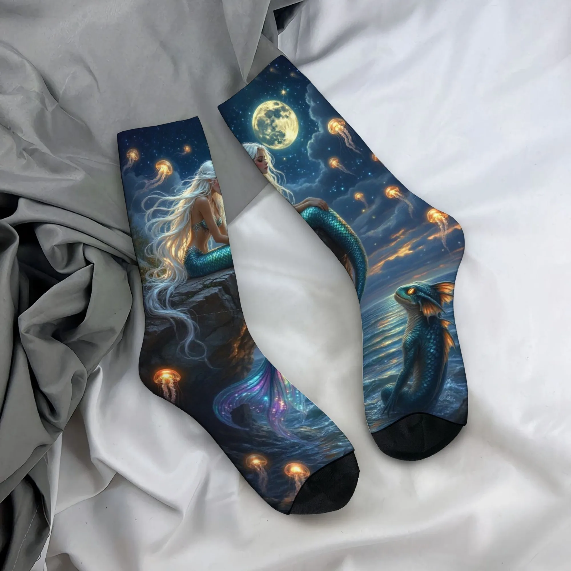 Fairytale Deep Sea Mermaid Men's Socks Harajuku Retro Style Novelty Funny Hip-Hop Socks Outdoor Casual Sports Fashion Socks Gift
