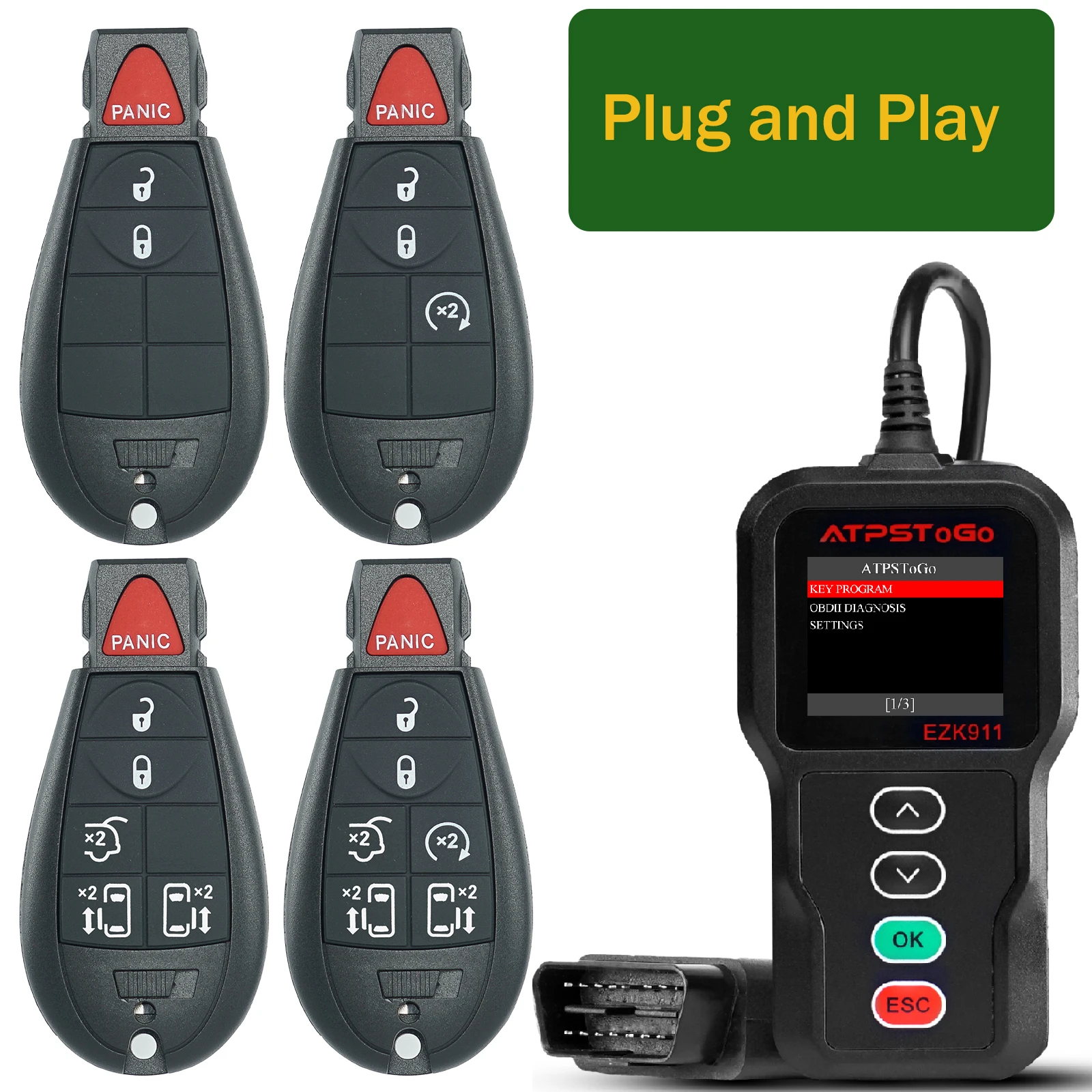 ATPSTOGO New Remote Key fob + Programmer tool for 2008-2016 Dodge Grand Caravan Vw Routan Chrysler Town and Country Paogramming 