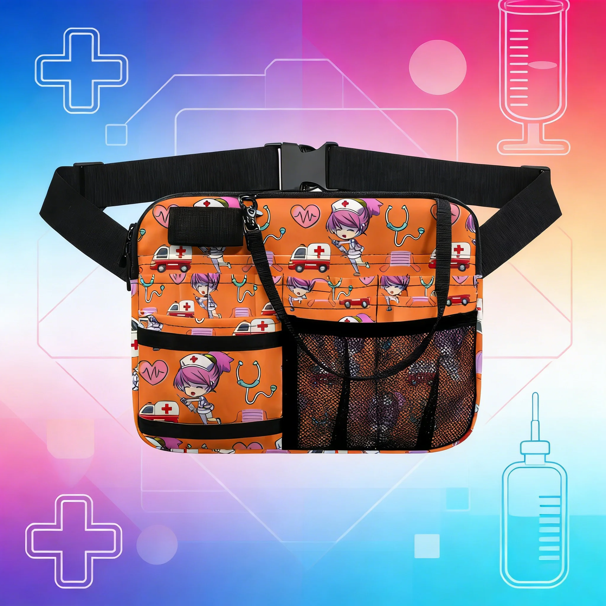 

Голографическая радужная поясная сумка для медсестер в футуристическом стиле для законодателей моды