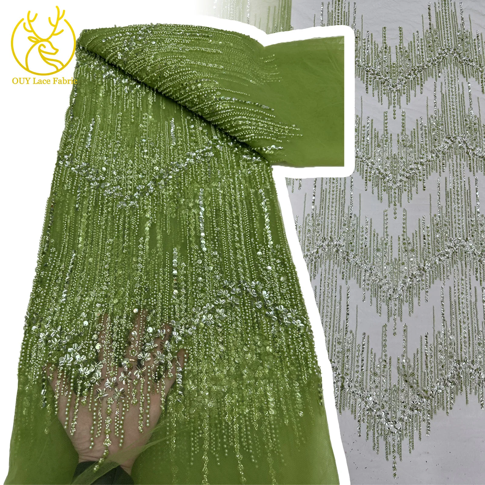 

African Beaded Lace Fabric 2025 High Quality Beautiful French Nigerian Sequins Mesh Lace Fabric for Women Wedding Party Dresses
